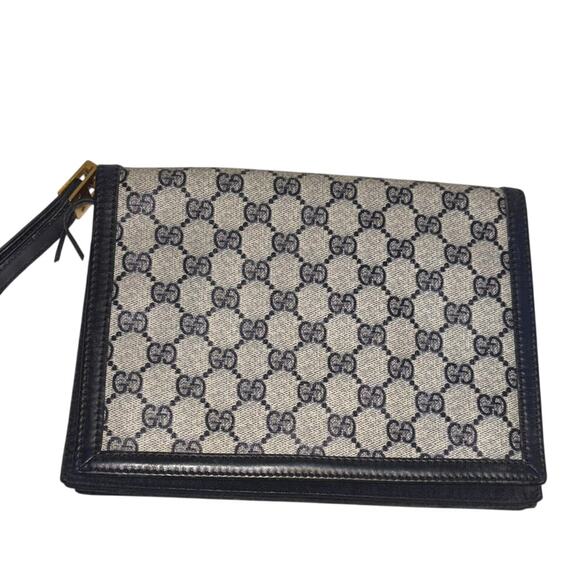 Gucci Navy Canvas/leather Clutch - Picture 1 of 9